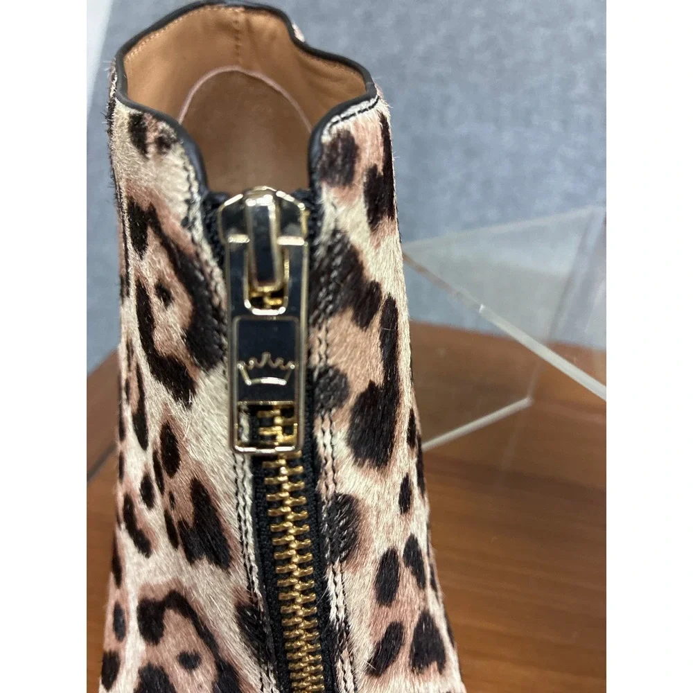 Elaine Turner Leopard Calf Hair Peep Toe Ankle Booties Heels Size 7.5 NEW